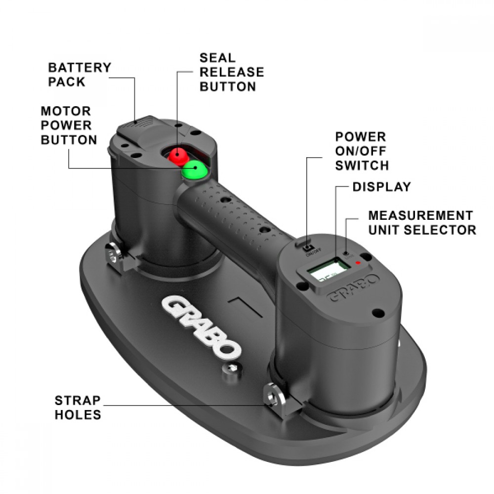 GRABO PRO Battery Vacuum Lifter With Gauge and Case  - 170kg