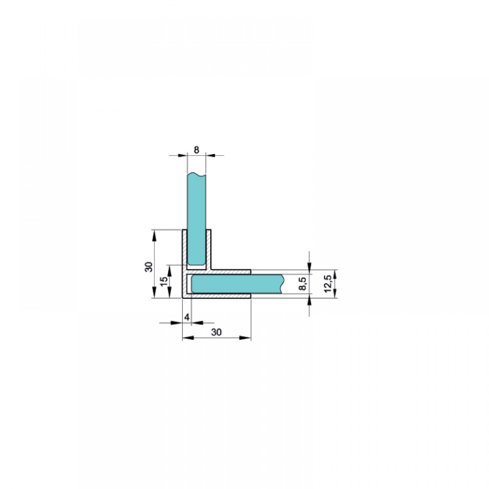 Black 90 Degree Profile 30x30mm For 8mm Glass