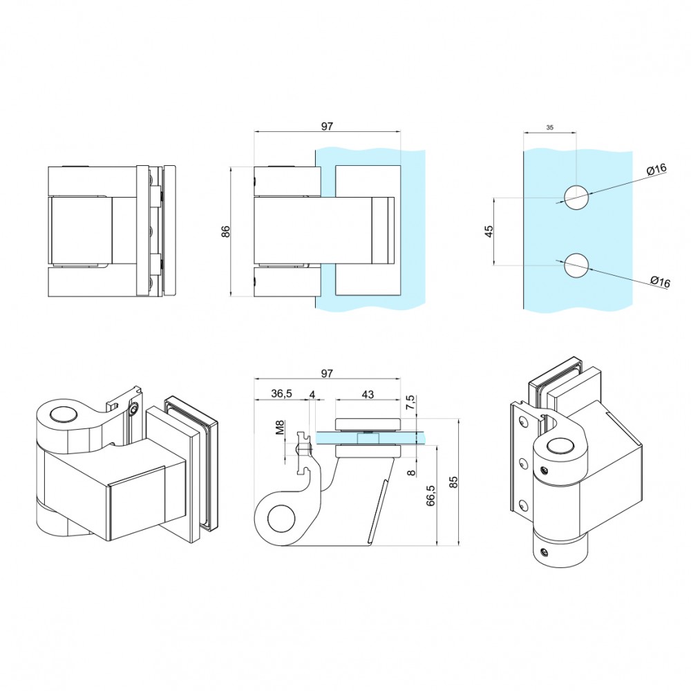 Dynamik Hydraulic Door Hinge Set - Natural Anodised