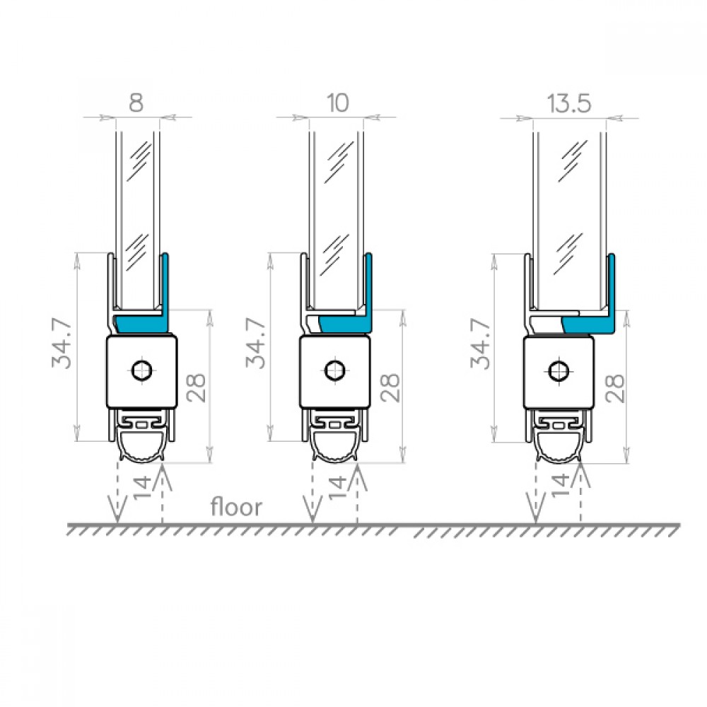 Universal Bottom Mount Drop Down Seal - 930mm - Anodised