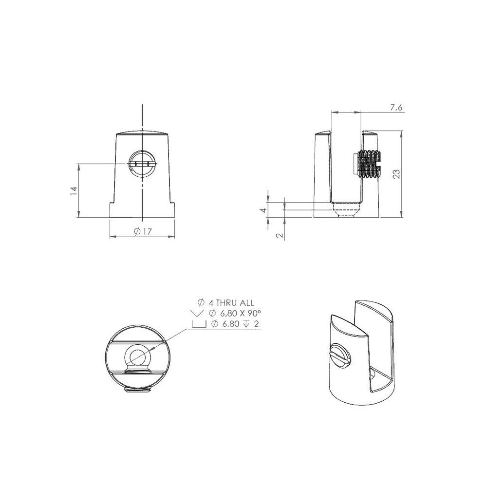 Black Round Shelf Support 4-6mm Glass