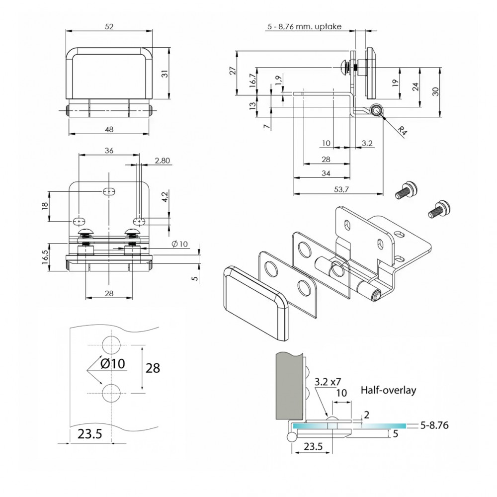 Overlay Drilled Glass Door Hinges 12 Kg Pr - Polished Chrome