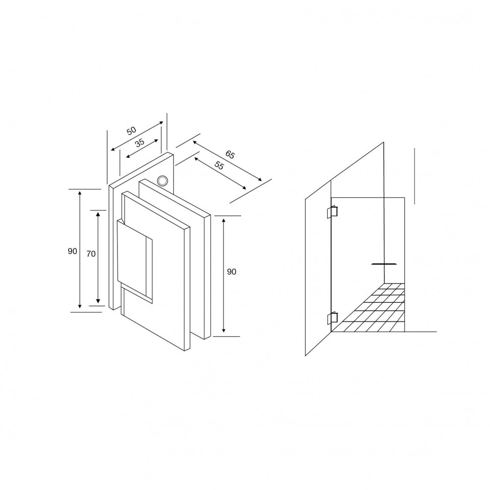 Wall Mount Shower Hinge - One Side Fixing - Polished Chrome