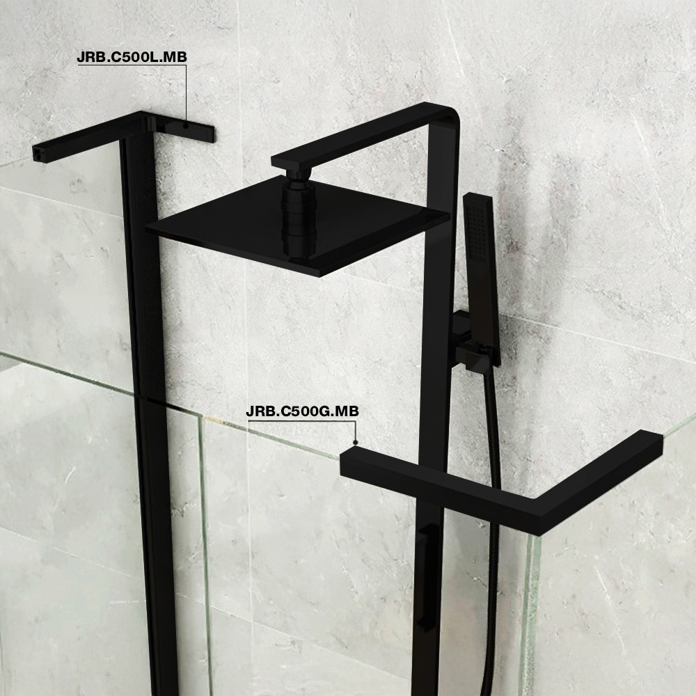 Shower Fixed Panel Support - 8-10mm Glass - Left - Black