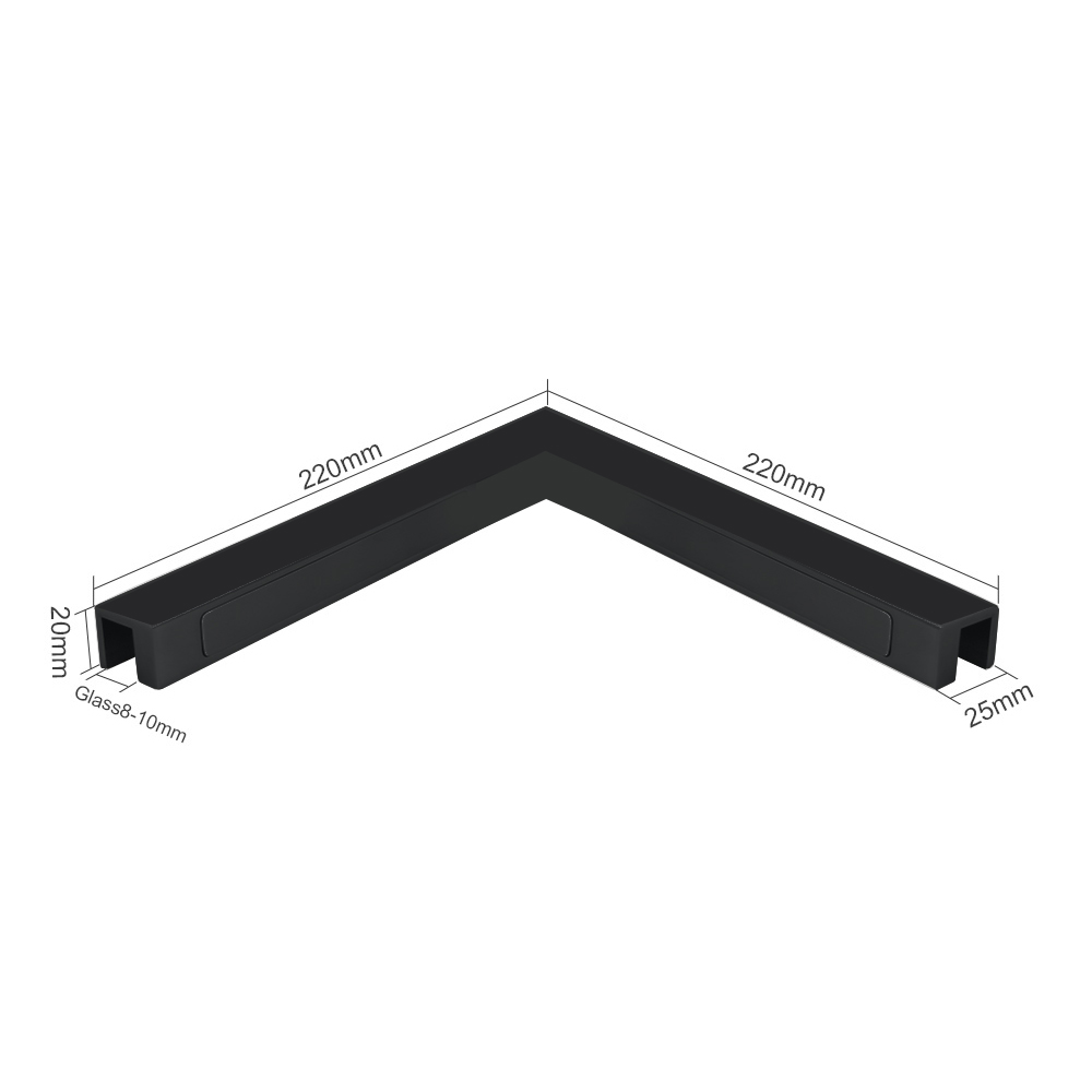 Shower Fixed Panel G2G Support - 8-10mm Glass - Black