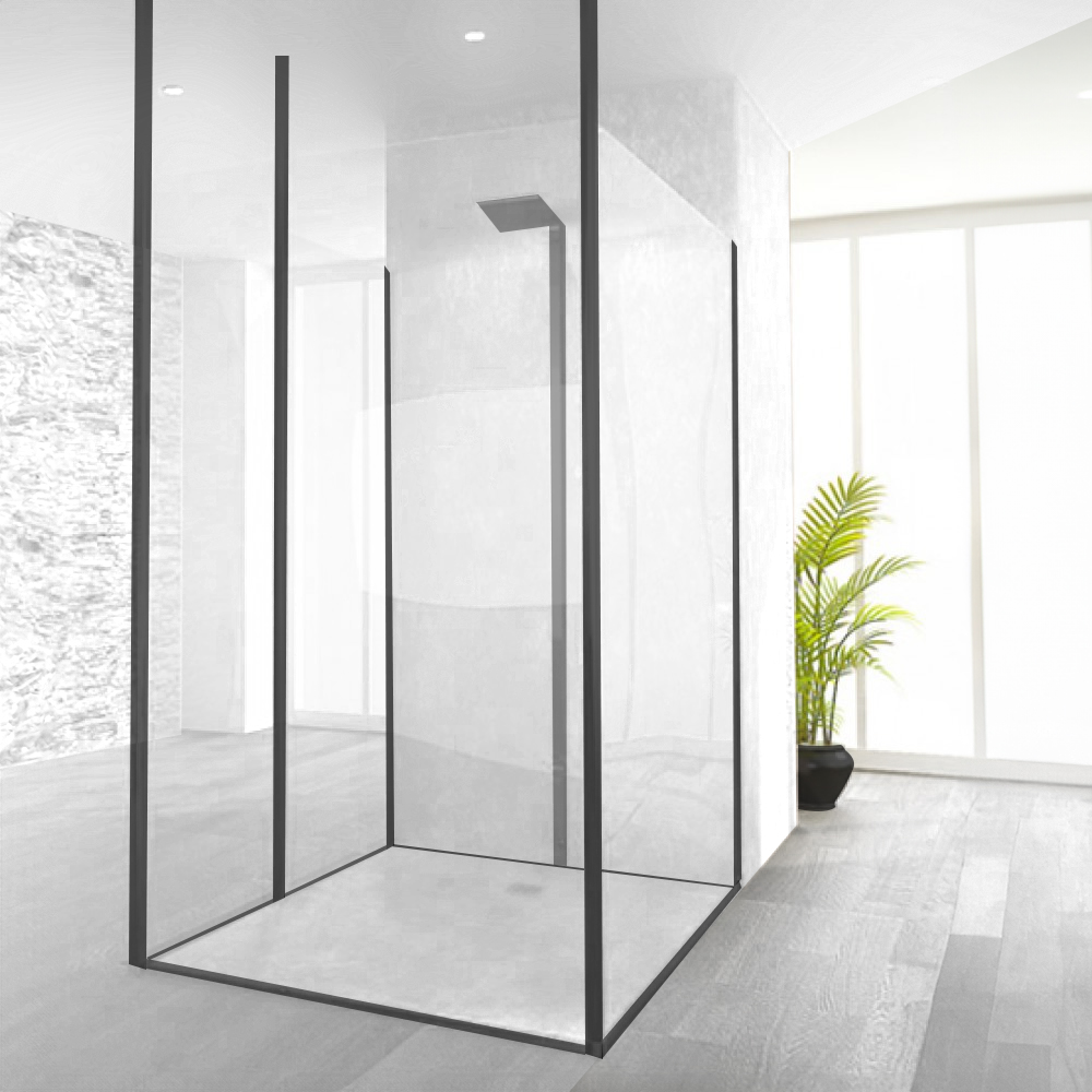 90 Degree Panel Floor To Ceiling Post 8mm Glass - Black