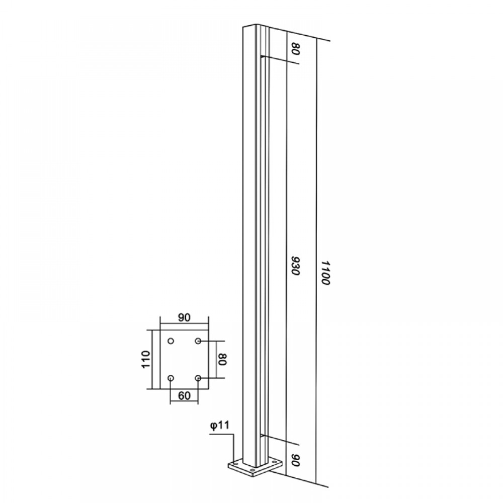 Top Mounted EaziRail Centre Post - 1100mm - Black