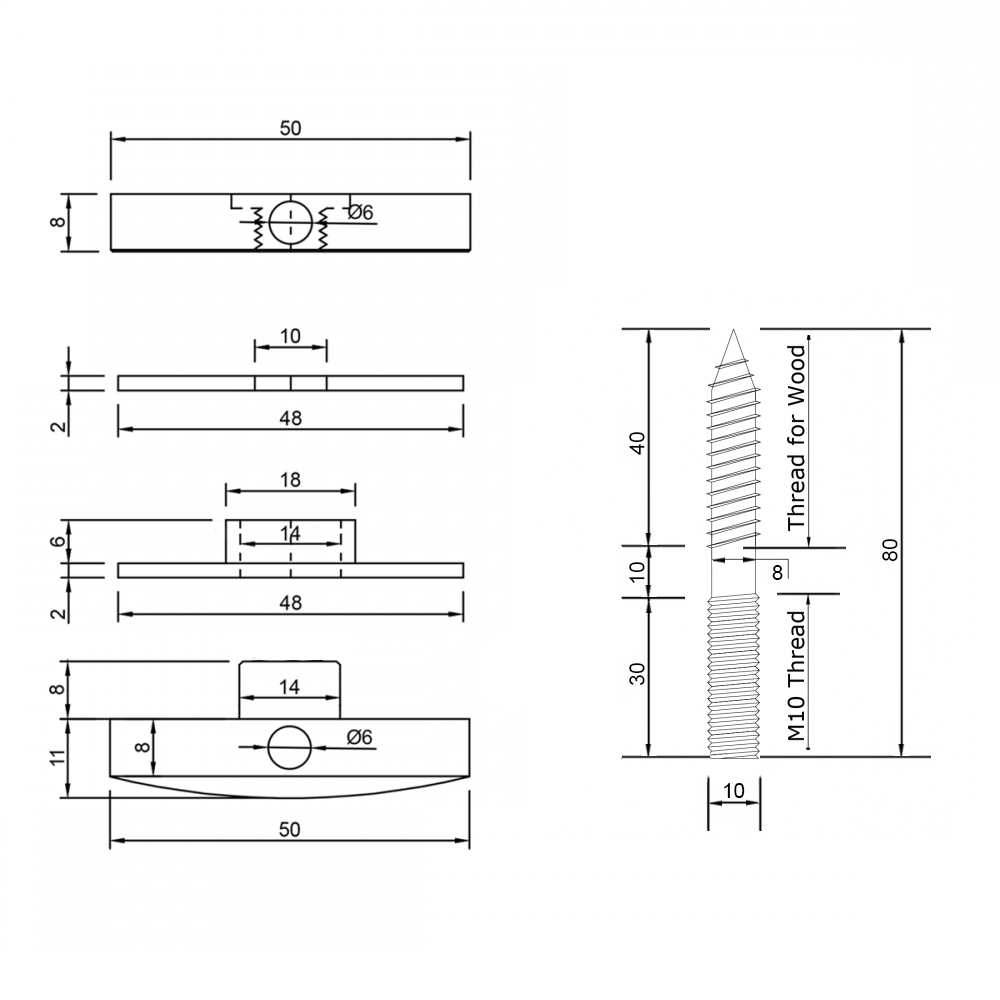 50mm Point Fixture With 80mm Wood Screw For Timber Fixing
