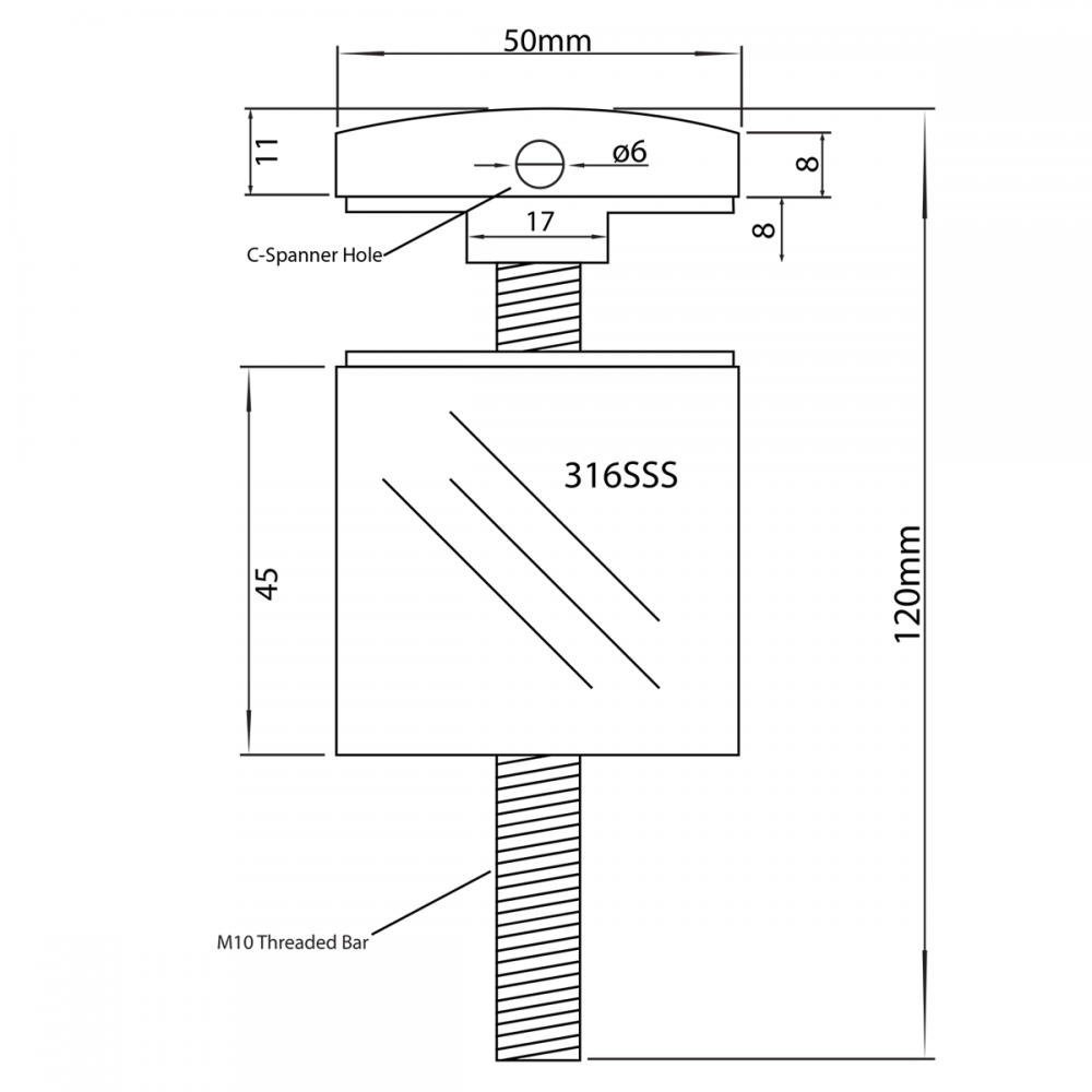 50mm Point Fixture With 45mm Standoff 316SS - BLACK