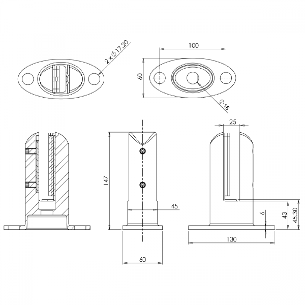 Matt Black Oval Type Glass Spigot - 10-21.52mm - With Cover
