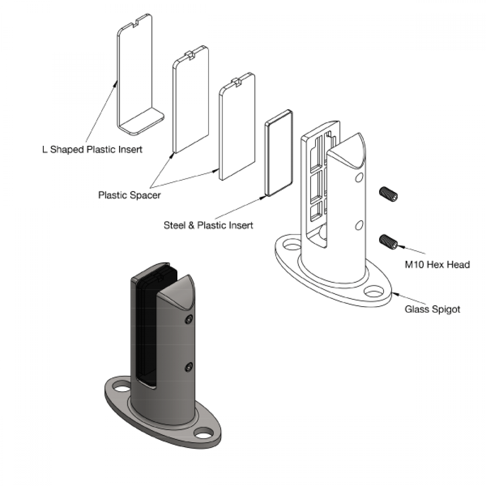 Matt Black Oval Type Glass Spigot - 10-21.52mm - With Cover