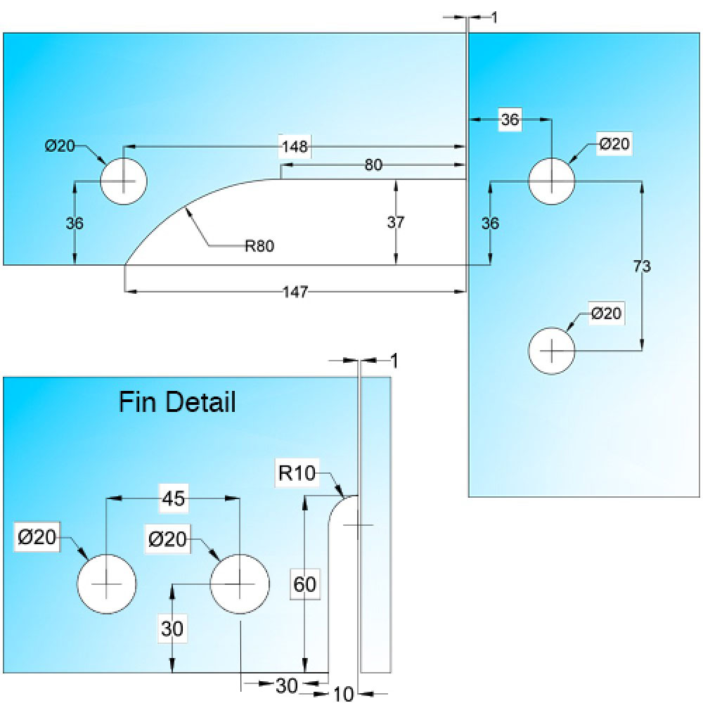 GCC Corner Transom With Fin - Right - Satin Stainless
