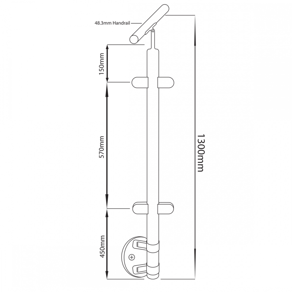 Side Mount Centre Post - 900-1300mm - Sloped Hand Rail