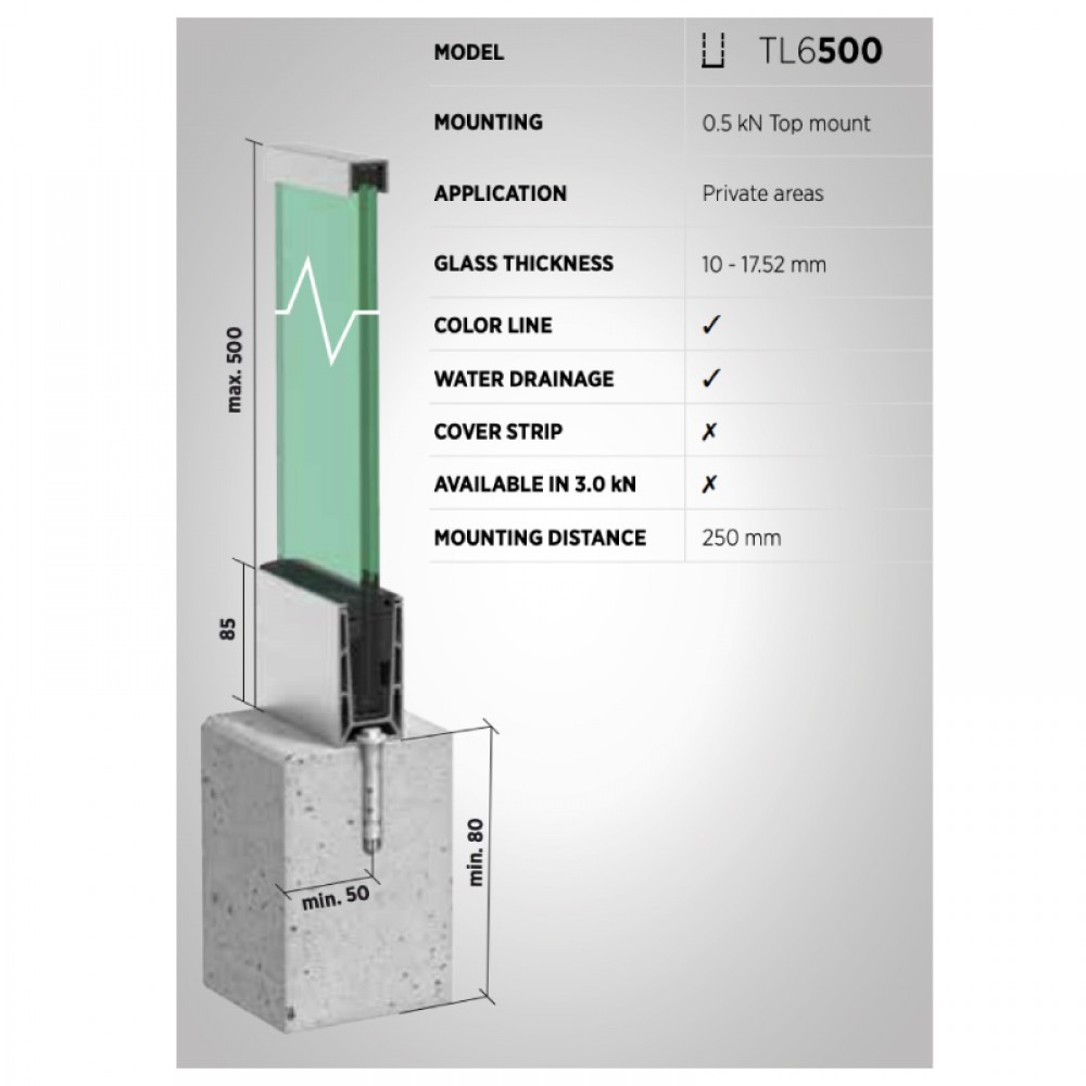 OnLevel 6500 Top Mount Parapet Wall Profile - Anodised Alum.