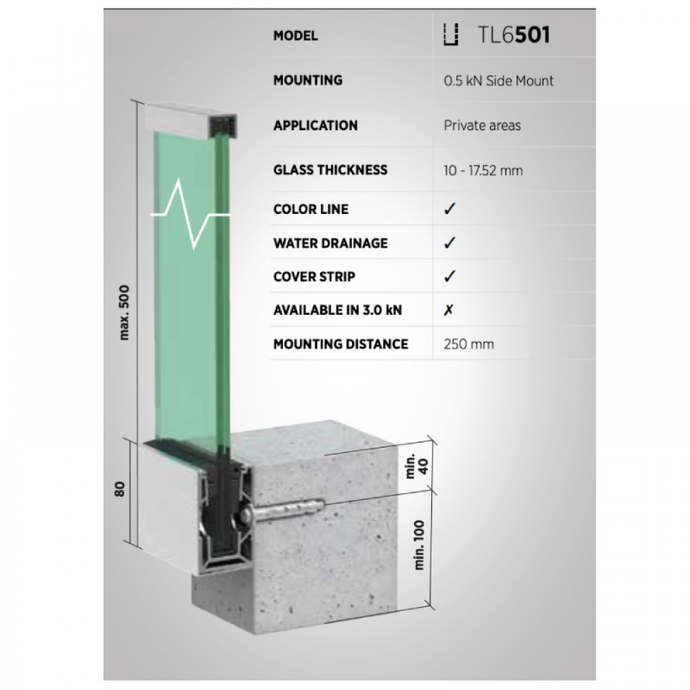 OnLevel 6501 Side Mount Parapet Wall Profile - Anodised Alum