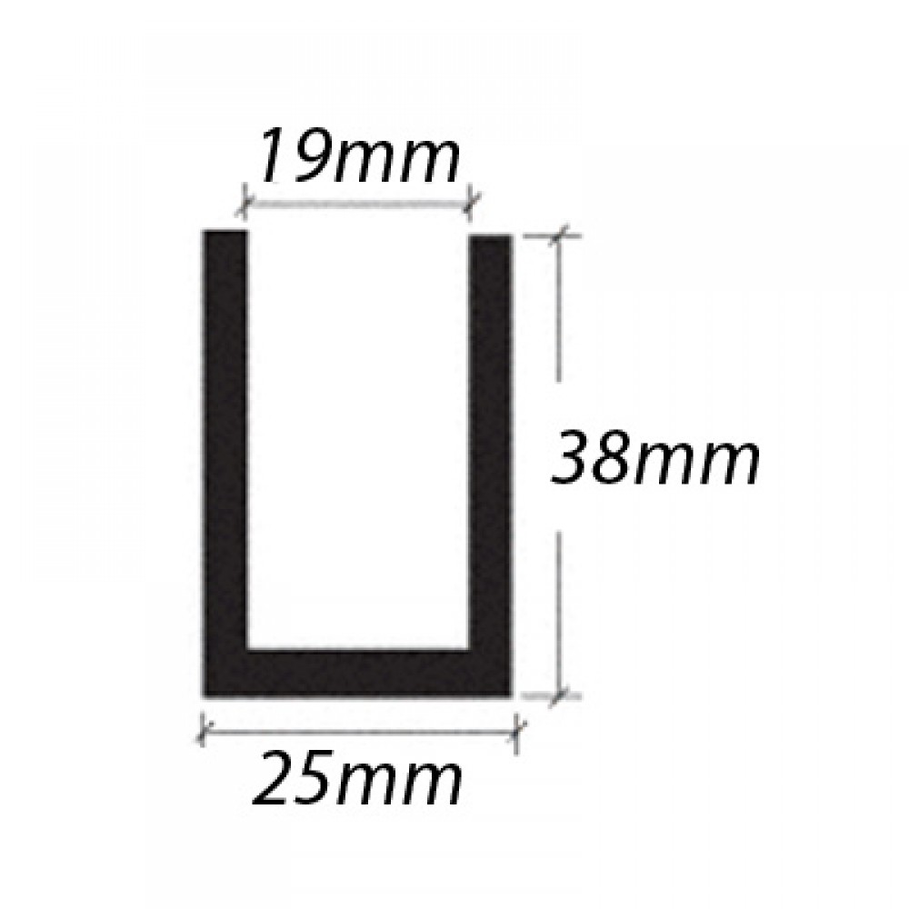 Dry Glazing U Channel 38x25x19mm Groove Bright Alum