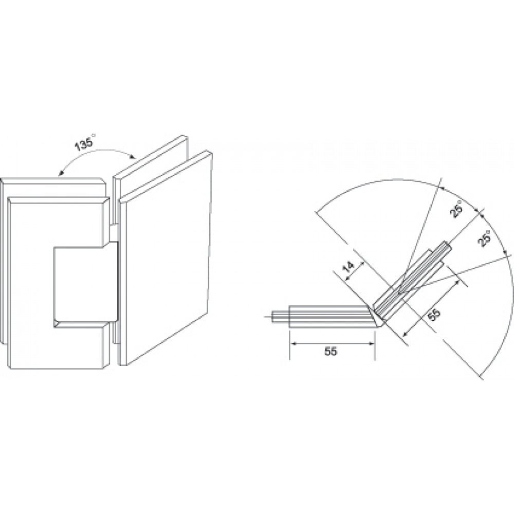 135 Degree - Glass to Glass Shower Hinge - Polished Chrome