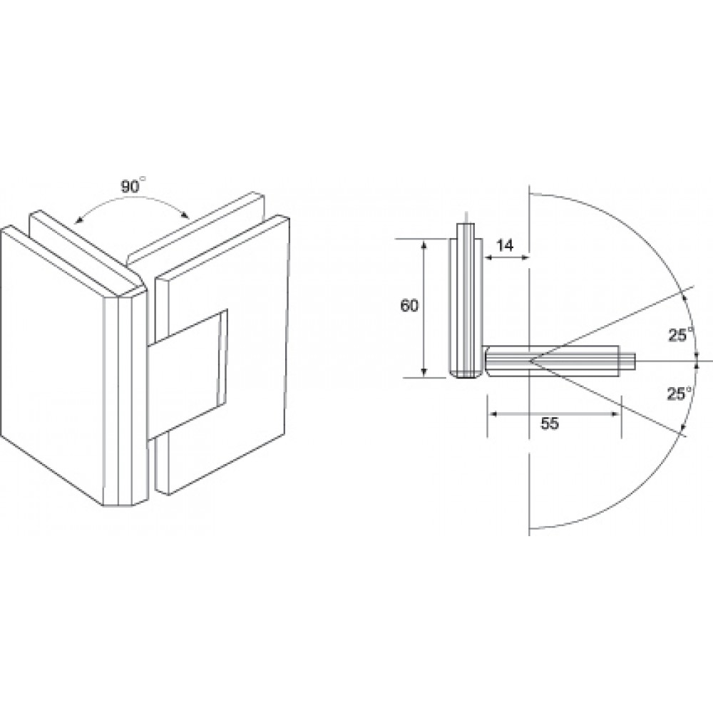 90 Degree - Glass to Glass Shower Hinge - Polished Chrome