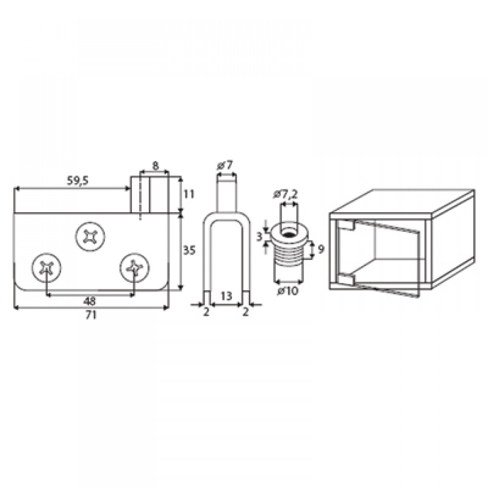 Non Drill Pivot Hinge - 52 x 26mm - 8mm Glass