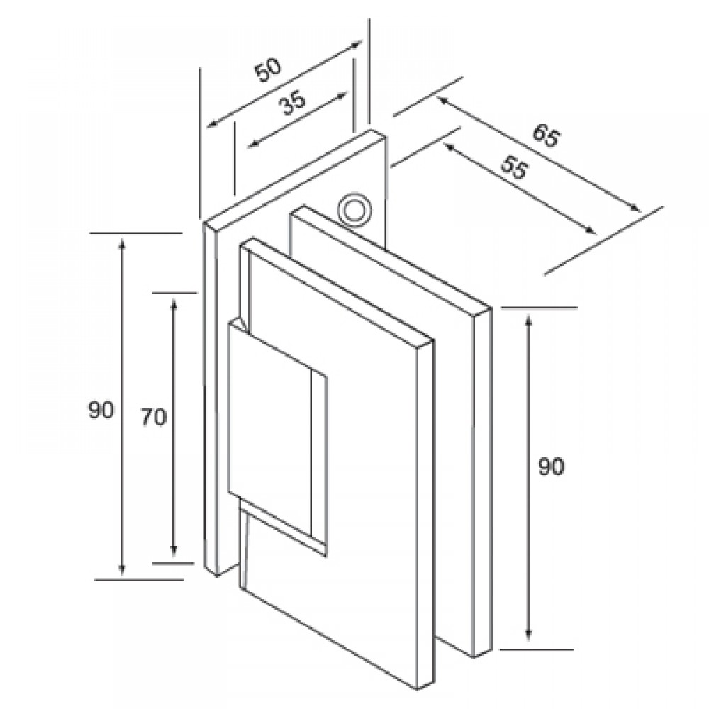 Wall Mount Shower Hinge - One Side Fixing - Polished Chrome
