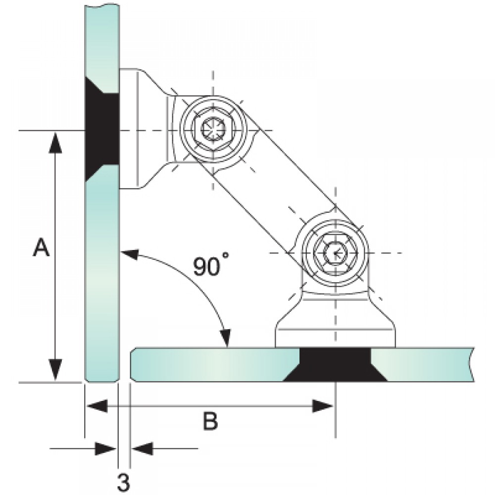 Countersunk Glass To Glass Partition Bracket (82mm Bar)