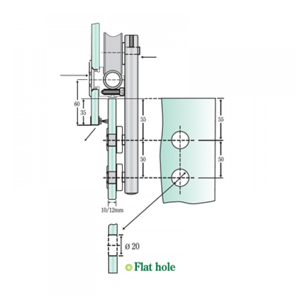 Sliding Door Rail Holder To Glass - Flat Hole