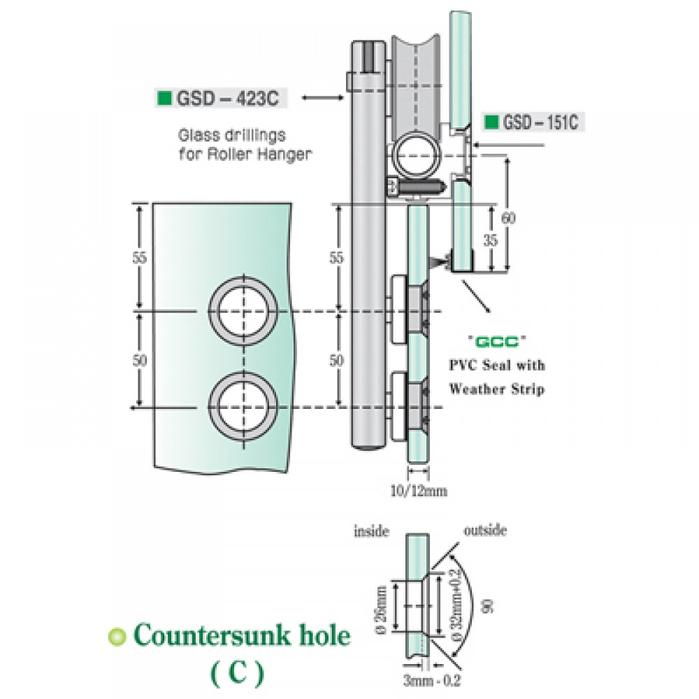 Satin Stainless Steel Roller Hanger- Countersunk Type