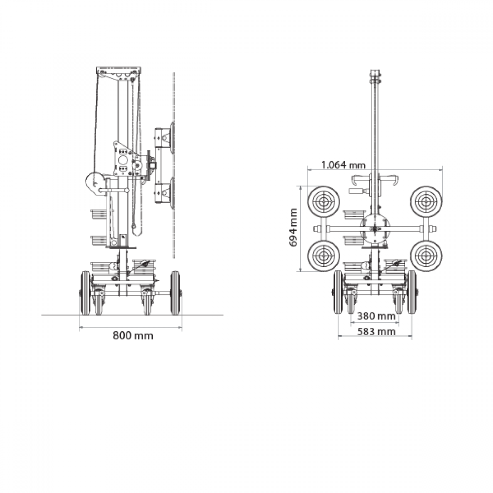 250kg Glass Mounting Device Inc Hand Winch & Side Shift