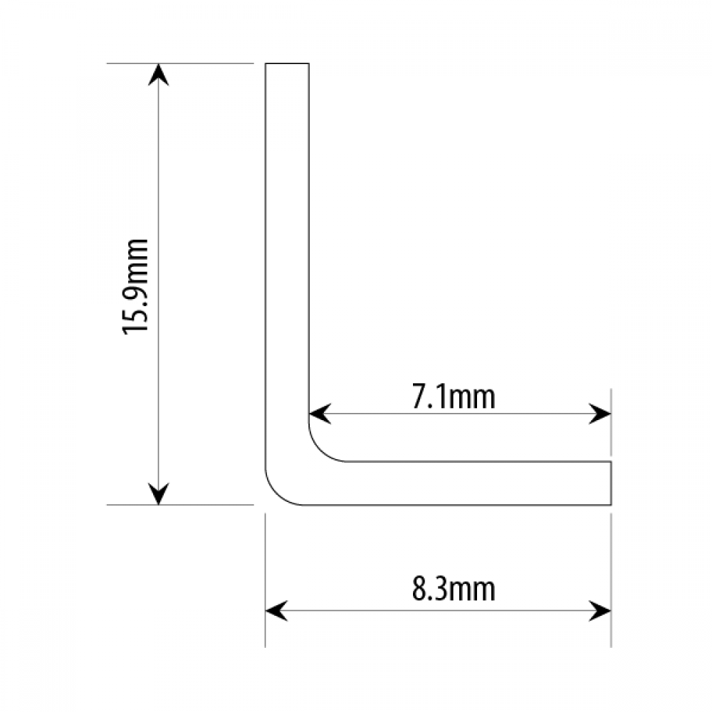Polished Aluminium Right Angle 16mm x 8mm 3.66M.
