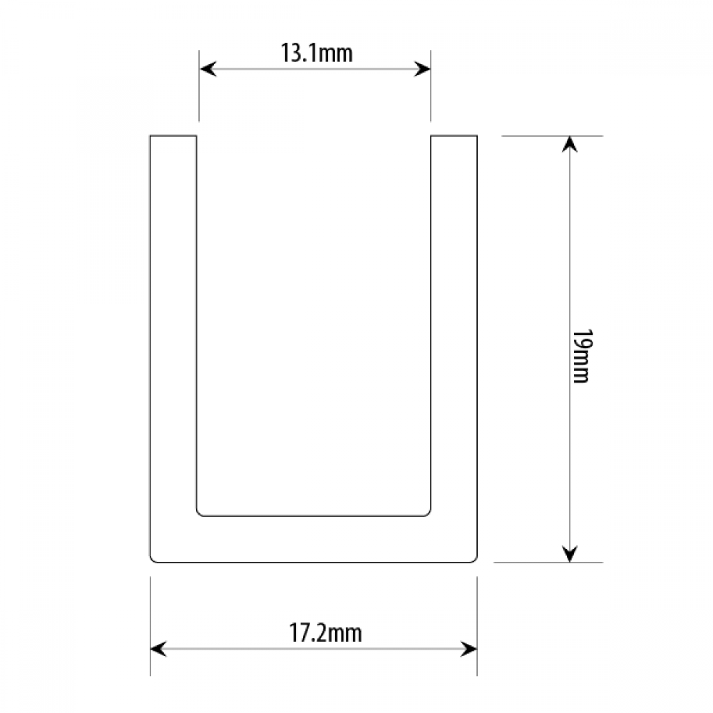 17 mm Black U Channel For Up To 12mm Glass