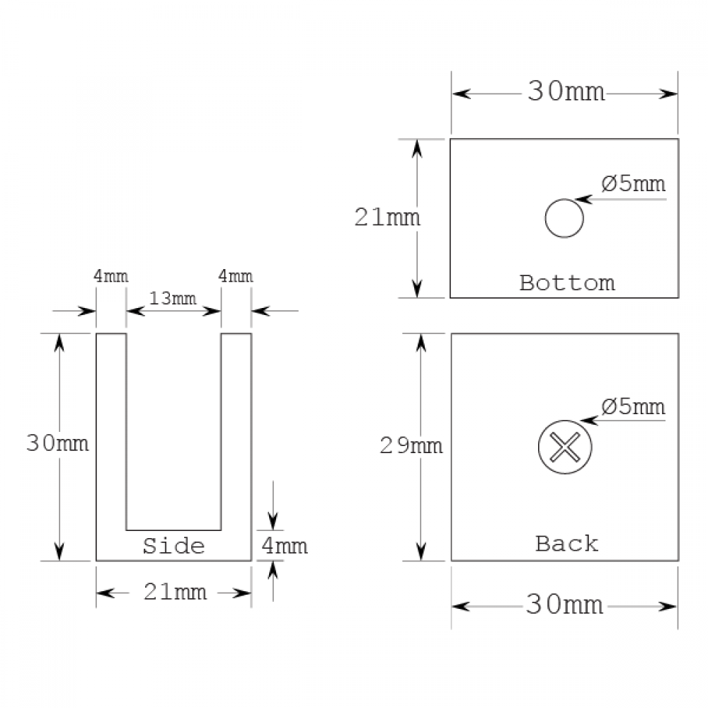 Chrome Support - 30 x 30 x 8 - 12mm Glass