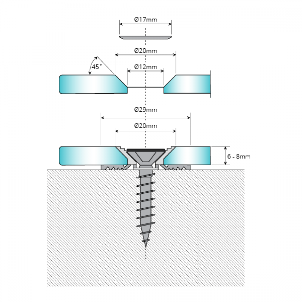 Easy-Fix CS Countersunk Glass Fixing - 6-8mm Glass