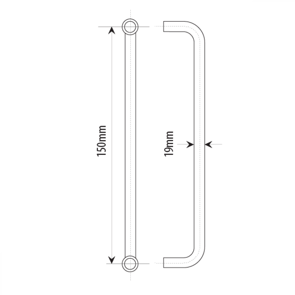 150mm Door Handle 19mm Dia. Polished Chrome