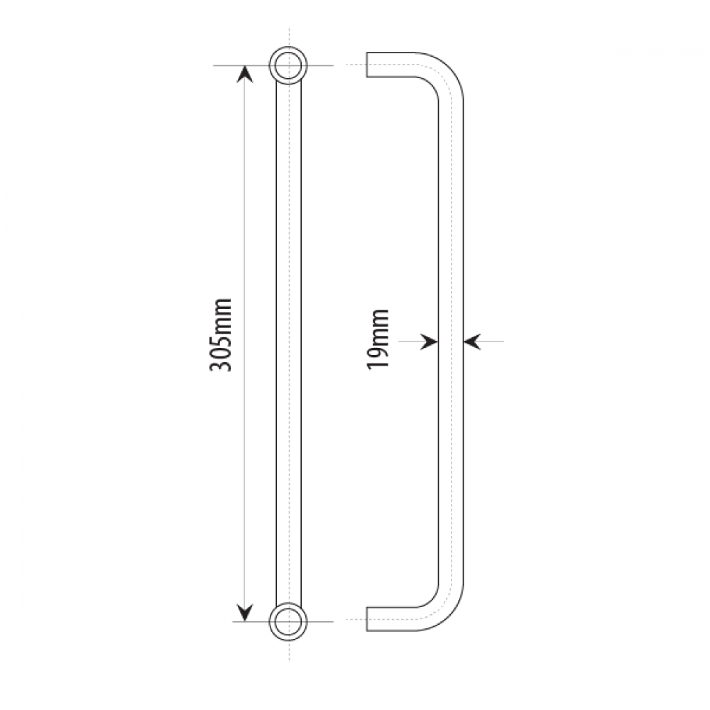 305mm Door Handle 19mm Dia. Satin Chrome