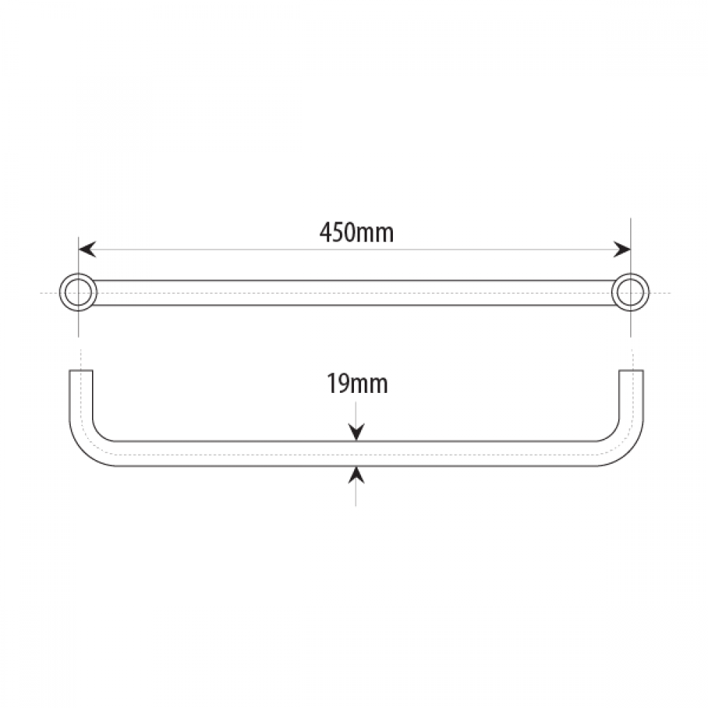 450mm Towel Bar 19mm Dia. Satin Chrome