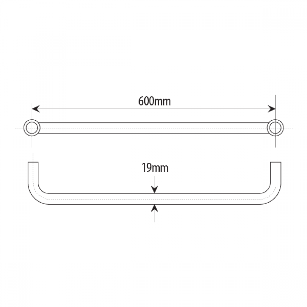 600mm Towel Bar 19mm Dia. Satin Chrome
