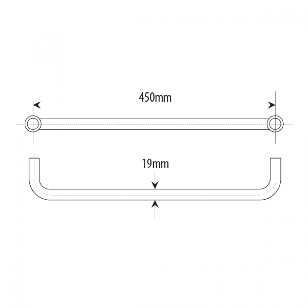 450mm Towel Bar 19mm Dia. With Knob Satin Chrome