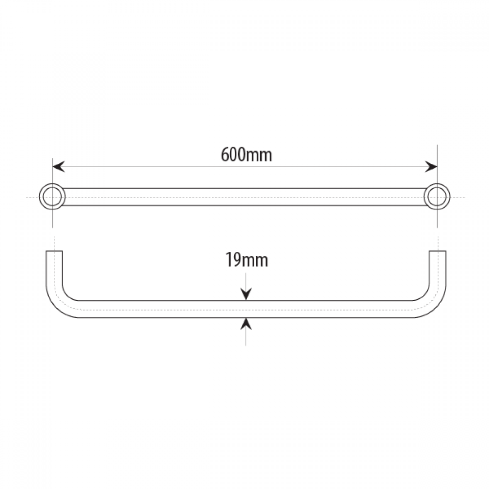 600mm Towel Bar 19mm Dia. With Knob Satin Chrome