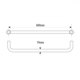 600mm Towel Bar 19mm Dia. With Knob Satin Chrome
