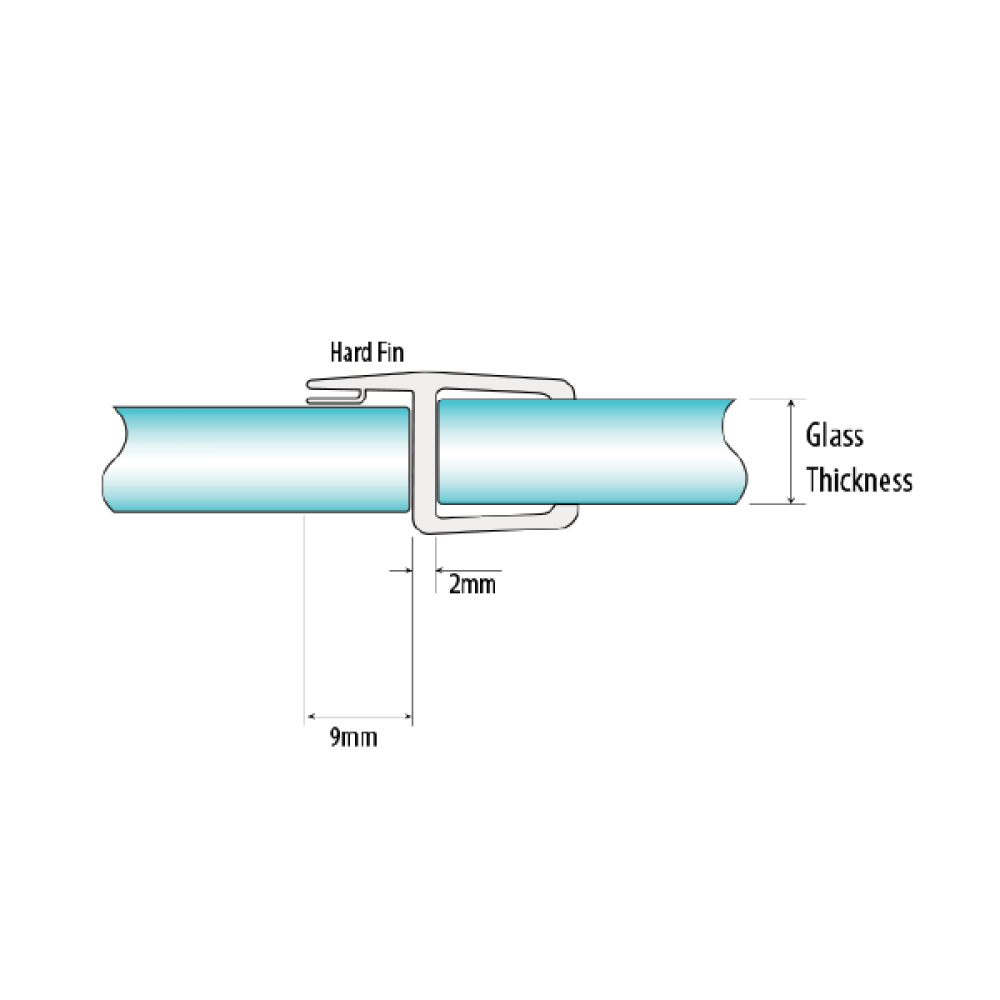 H Jamb Seal - 12mm Glass - 9mm Hard Fin