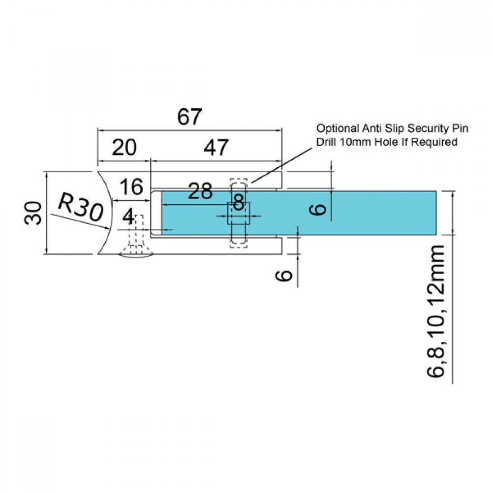Glass Clamp - 63x45mm - 316SSS - Satin - 60mm Tube - 6-12mm