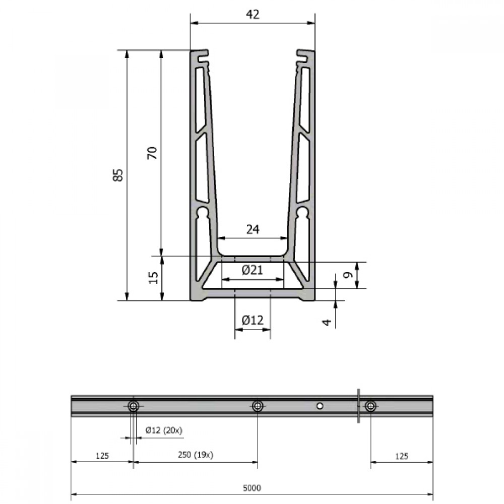 OnLevel 6500 Top Mount Parapet Wall Profile - Anodised Alum.