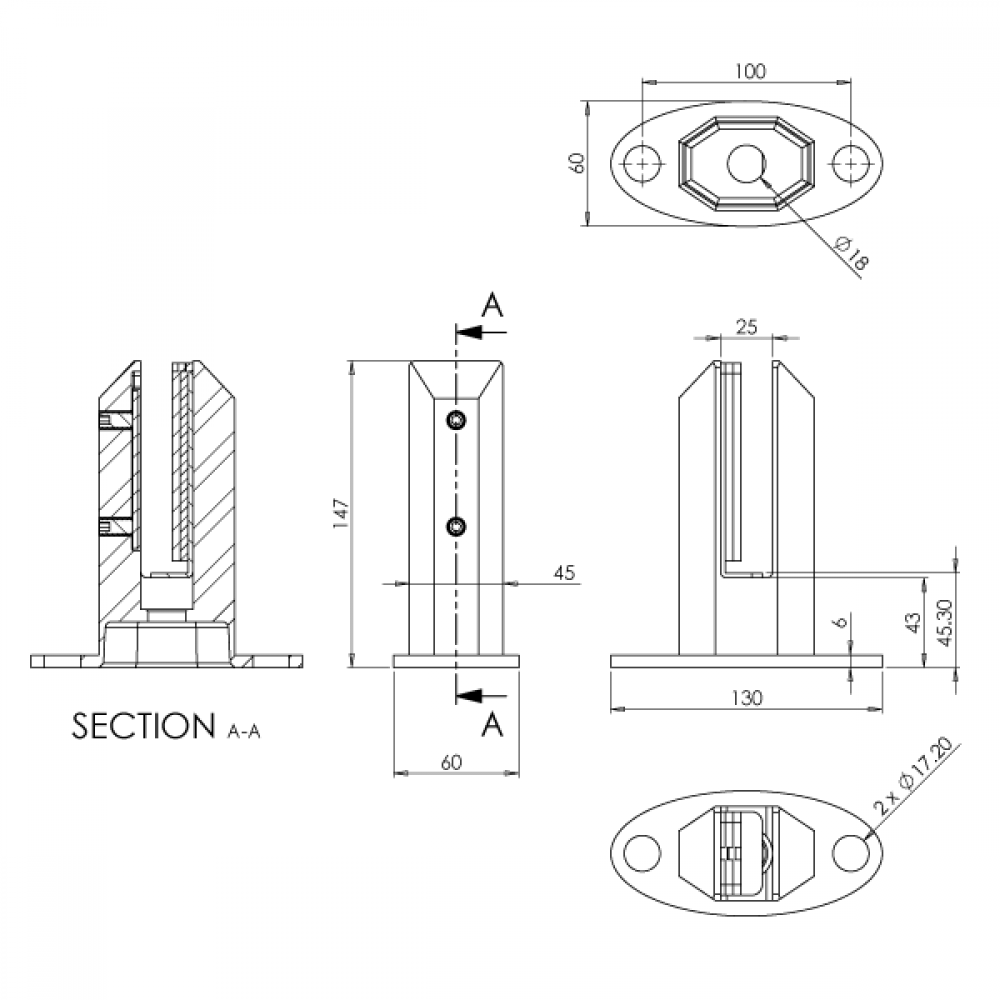 Square Type Glass Spigot - 10-21.52mm - With Cover
