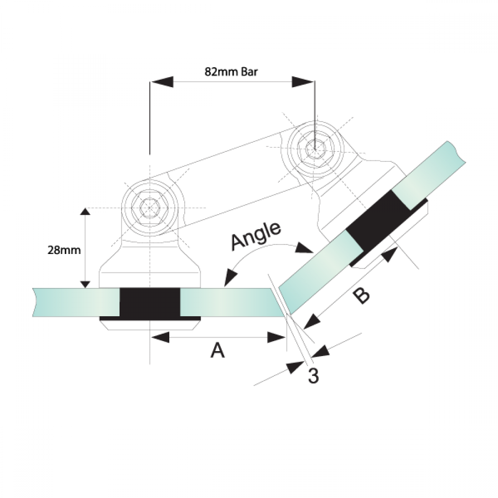 Glass to Glass Partition Bracket (82mm Bar) 15-19mm Glass