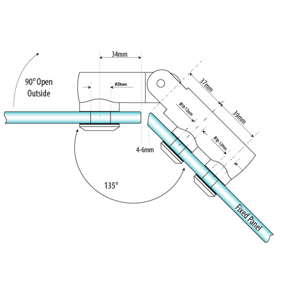 135 Degree Glass To Glass Hinge
