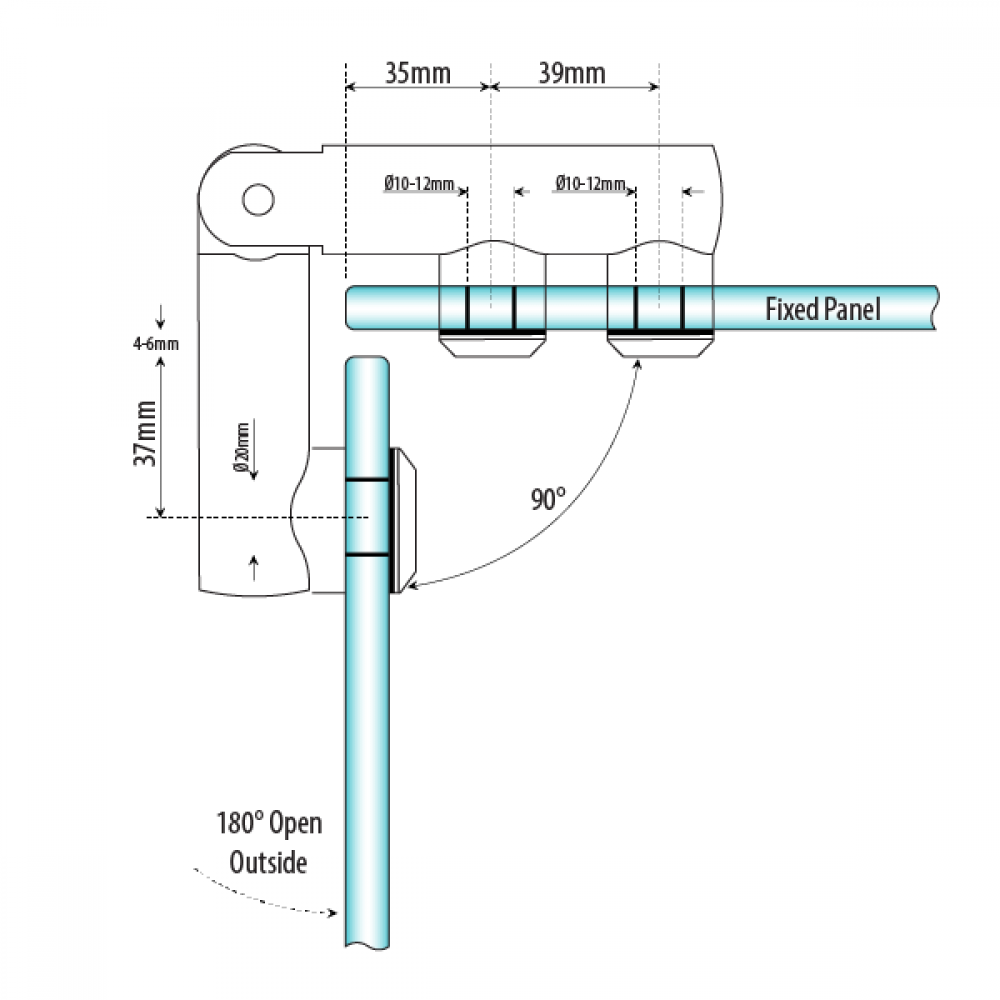 90 Degree Glass To Glass Hinge