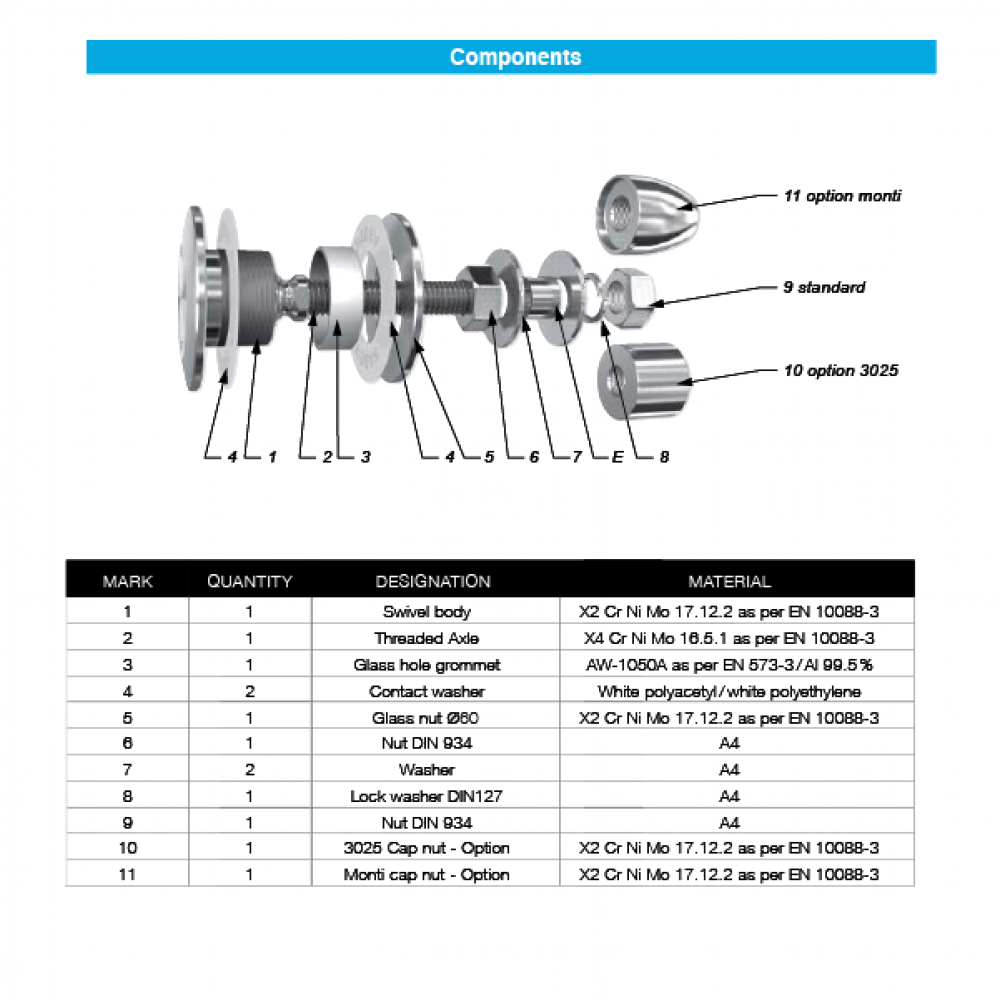 60mm Dia. Flat Head Articulated Bolt For 15 - 22mm Thick Gla