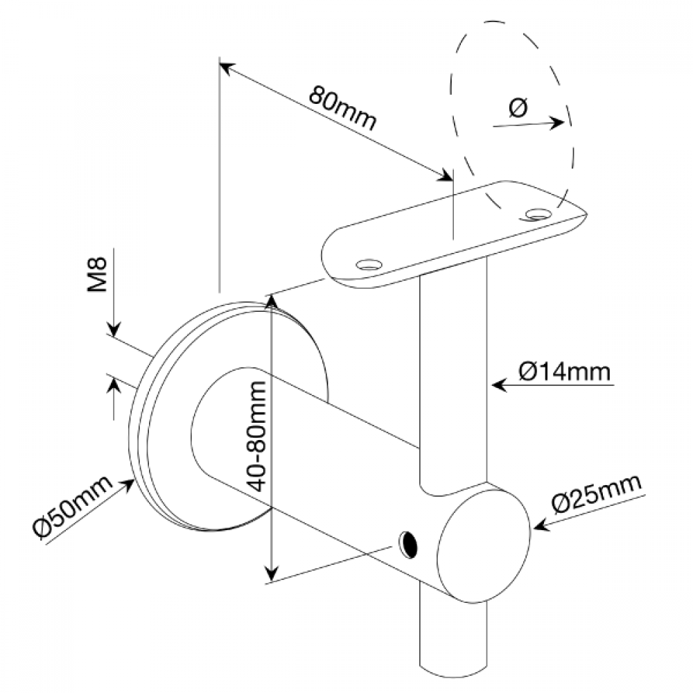 Wall to Handrail Bracket for 48.3mm Tube