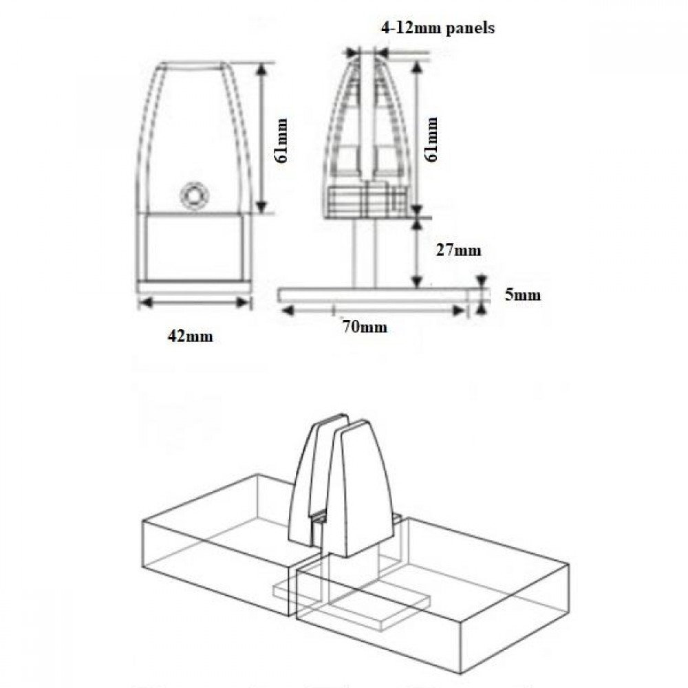 Back2Back Desk Partition Clamp - 4-12mm Thick Panel - Black