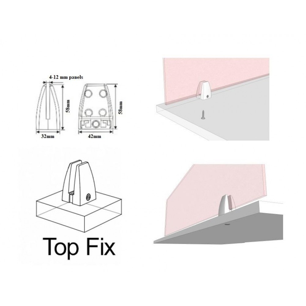 Top Fix Desk Partition Clamp - 4-12mm Thick Panel - Silver